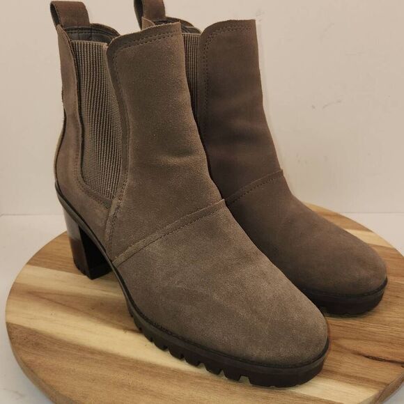 Women's UGG Hazel Chunky Heel Suede Chelsea Ankle Waterproof BOOTS Mole 1103766 - Picture 3 of 11